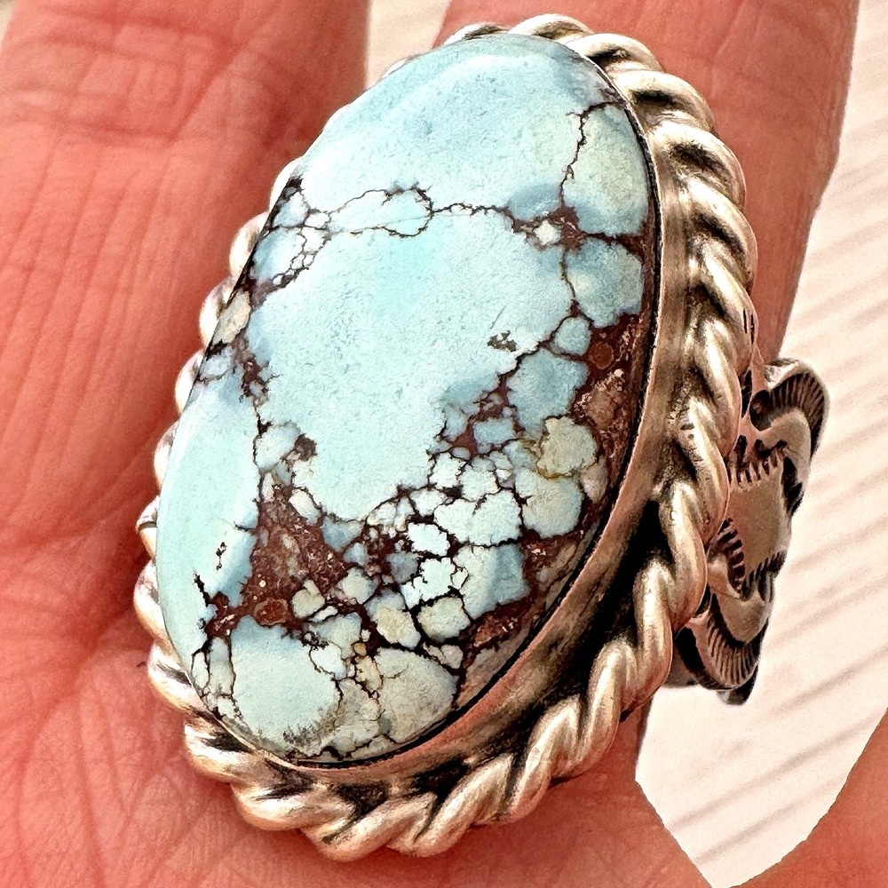 Navajo Turquoise Mens Ring Golden Hills Sz 12 Blue Tillie Jon Sterling Wide Band